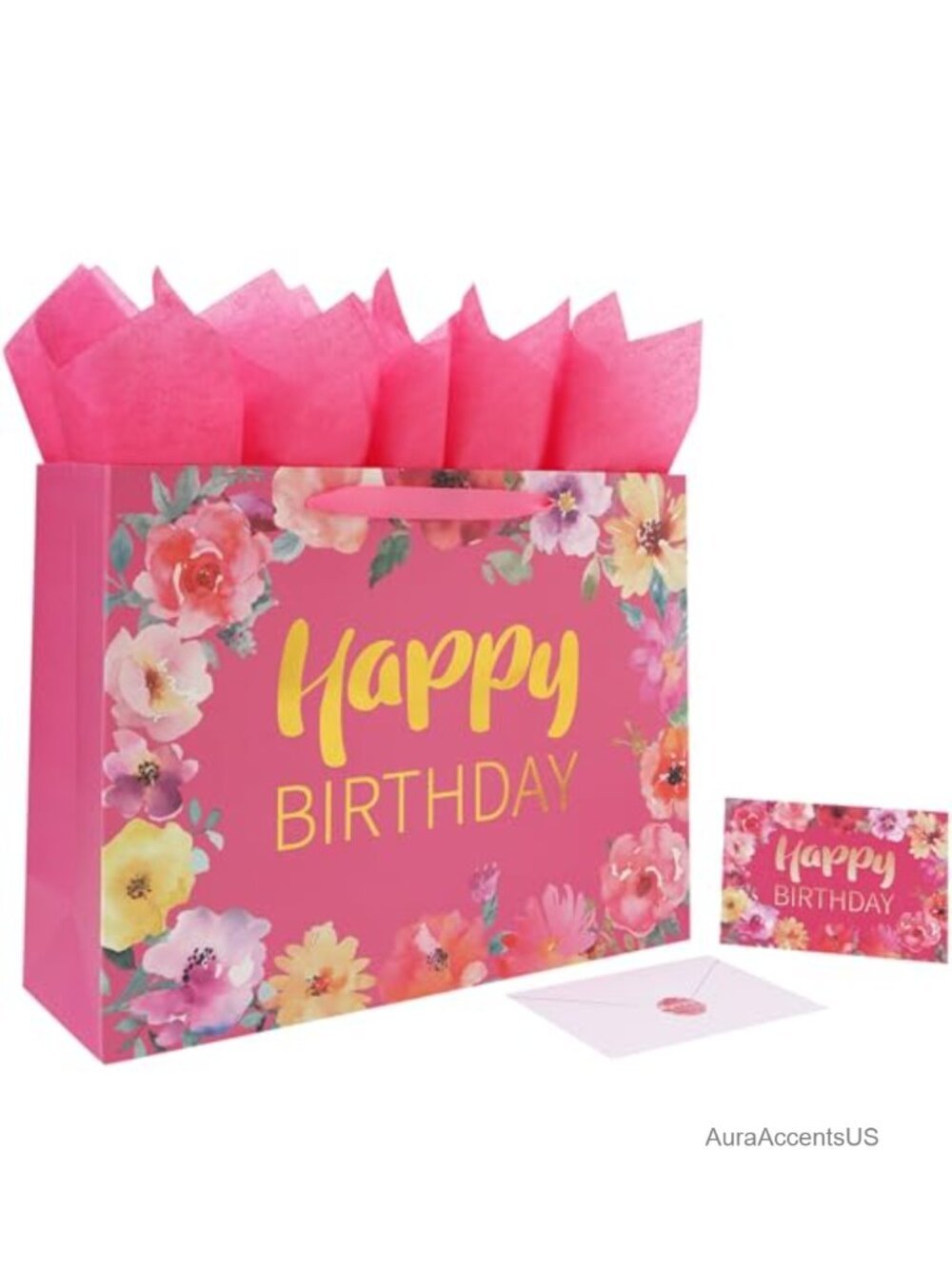 Extra Large Birthday Gift Bag Set with Handles, Card, Tissue Paper, Stickers